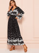 Surplice Neck Bell Sleeve Fit & Flare Floral Dress