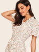 80s Frilled Trim Calico Print Dress