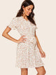 80s Frilled Trim Calico Print Dress