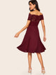 60s Off Shoulder Lace Insert Fit & Flare Dress