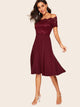 60s Off Shoulder Lace Insert Fit & Flare Dress