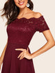 60s Off Shoulder Lace Insert Fit & Flare Dress