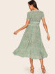 50s Lace Trim Ditsy Floral Print Belted Dress