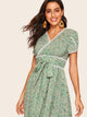 50s Lace Trim Ditsy Floral Print Belted Dress