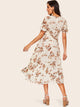 70s Flutter Sleeve Botanical Overlap Dress