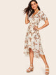 70s Flutter Sleeve Botanical Overlap Dress