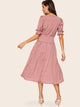  60s Button Front Frilled Cuff Polka-dot Print Dress