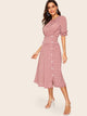  60s Button Front Frilled Cuff Polka-dot Print Dress
