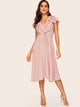 70s Ruffle Trim Belted Fit & Flare Dress