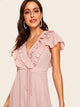 70s Ruffle Trim Belted Fit & Flare Dress