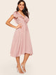 70s Ruffle Trim Belted Fit & Flare Dress