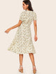 60s Bishop Sleeve Ditsy Floral Print Dress