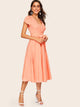  60s Petal Sleeve Belted Fit & Flare Dress