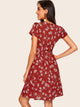 60s V Neck Ditsy Floral Fit & Flare Dress