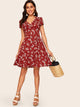 60s V Neck Ditsy Floral Fit & Flare Dress