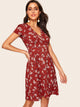 60s V Neck Ditsy Floral Fit & Flare Dress