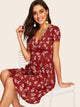 60s V Neck Ditsy Floral Fit & Flare Dress