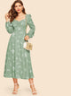 Ruched Front Lantern Sleeve Floral Dress