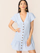 Single Breasted Ruffle Hem Striped Dress