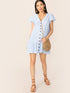 Single Breasted Ruffle Hem Striped Dress
