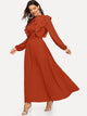 Tie Neck Fit and Flare Ruffle Dress