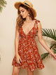 Knot Shoulder Backless Ruffle Hem Slip Dress