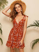 Knot Shoulder Backless Ruffle Hem Slip Dress