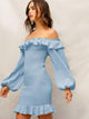 Foldover Front Lantern Sleeve Shirred Dress Without Belt