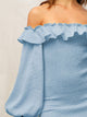 Foldover Front Lantern Sleeve Shirred Dress Without Belt