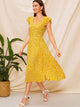 Ruffle Trim Button Front Split Dress