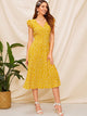 Ruffle Trim Button Front Split Dress
