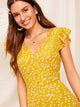 Ruffle Trim Button Front Split Dress