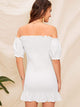 Off Shoulder Ruffle Hem Bodycon Smocked Dress