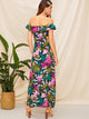 Off The Shoulder Floral Print Cut Out Dress