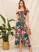Off The Shoulder Floral Print Cut Out Dress