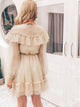 Simplee Plunging Neck Lantern Sleeve Ruffle Dress