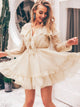 Simplee Plunging Neck Lantern Sleeve Ruffle Dress
