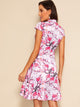 Mandarin Collar Cut Out Floral Print Satin Dress