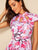 Mandarin Collar Cut Out Floral Print Satin Dress
