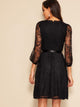 40s Lace Overlay Belted Dress