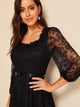 40s Lace Overlay Belted Dress