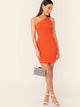 Neon Orange One Shoulder Rib-knit Bodycon Dress