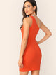 Neon Orange One Shoulder Rib-knit Bodycon Dress