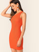 Neon Orange One Shoulder Rib-knit Bodycon Dress