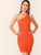 Neon Orange One Shoulder Rib-knit Bodycon Dress
