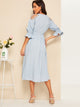 Lace Shoulder Elastic Waist Solid Dress