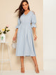 Lace Shoulder Elastic Waist Solid Dress
