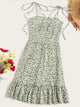 Knot Strap Shirred Back Ditsy Floral Dress