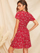 Half Button Front Flutter Sleeve Ditsy Floral Dress