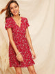 Half Button Front Flutter Sleeve Ditsy Floral Dress